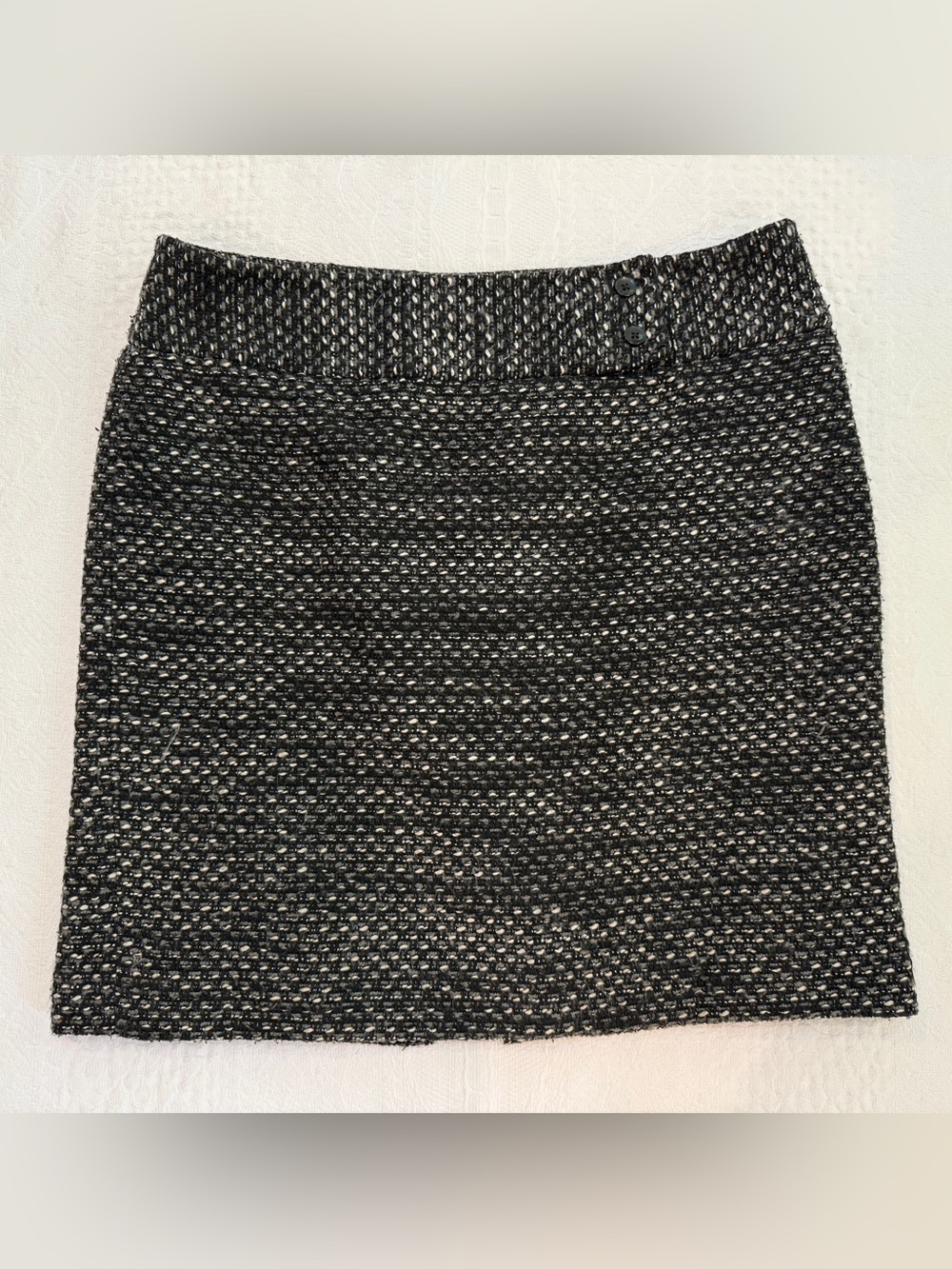 Ann Taylor Black Gray Tweed Straight Pencil Skirt Wool Blend Lined Womens Sz 12